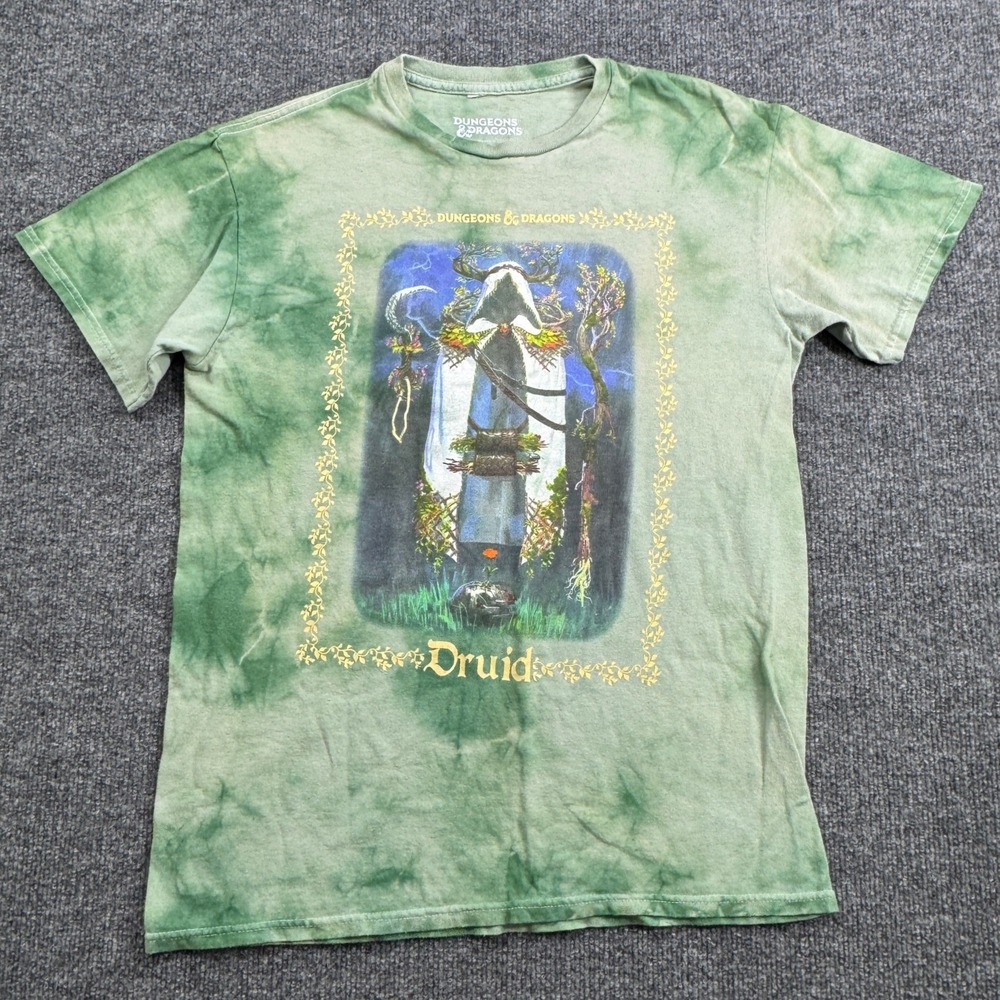 Dungeons & Dragons Druid Graphic Tee Womens M Green Tie Dye RPG Fantasy Gamer